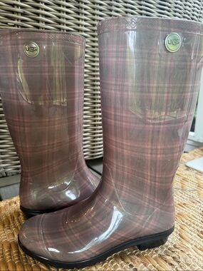UGG Pink Plaid Women's Rain Boots